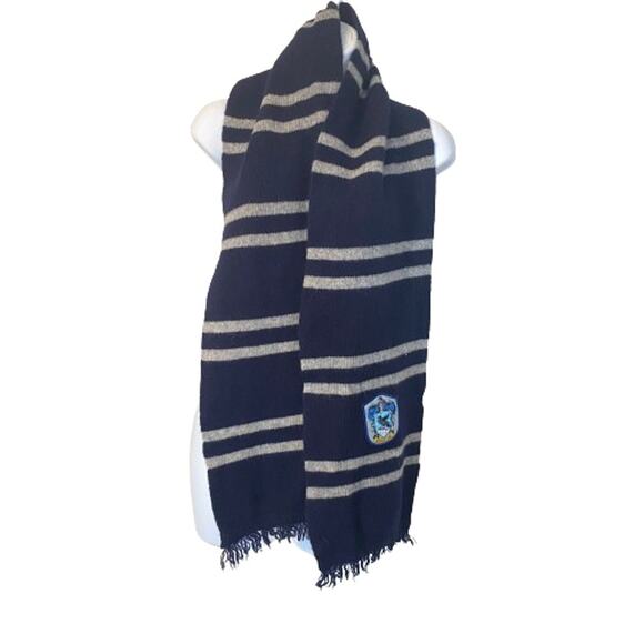 $10 SALE Harry Potter Navy Blue & Gray Striped Ravenclaw Fringed Scarf - Picture 1 of 4